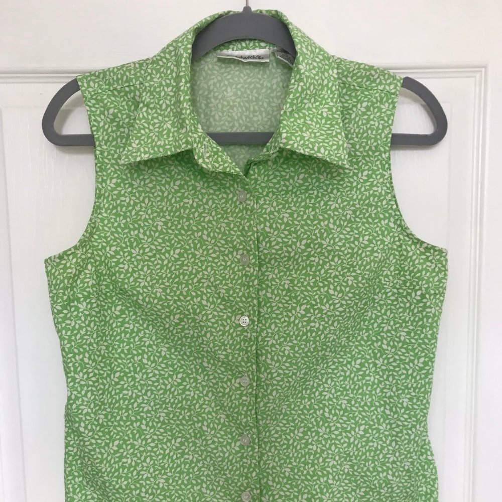 Green Sleeveless Button-Up